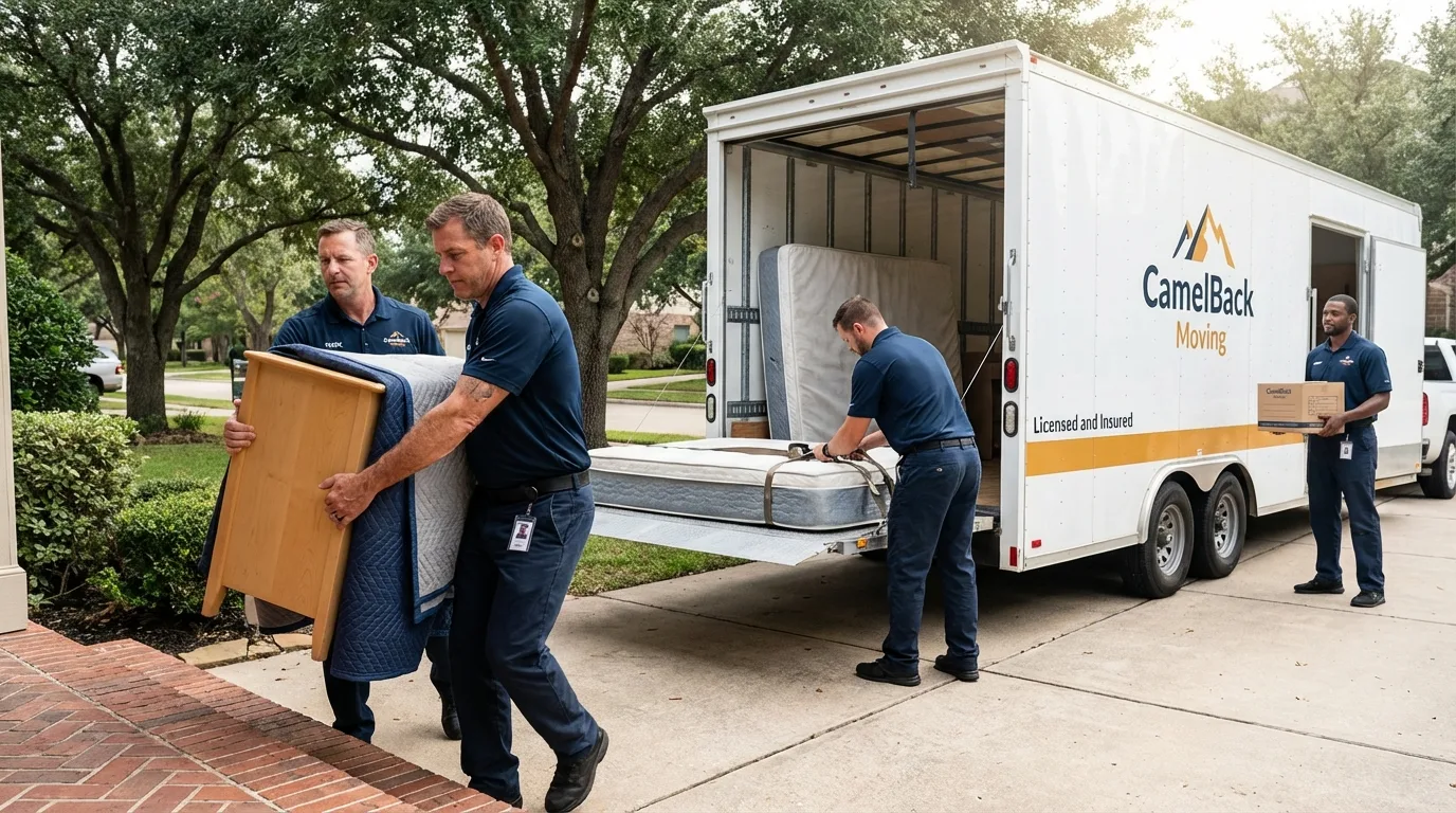 Crew loading residential truck for cross-state move from Palmyra, ME